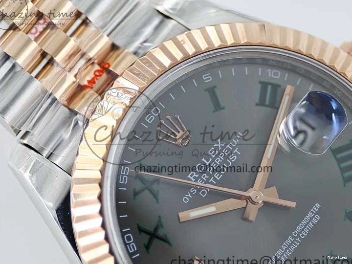 MiroTime 0310 Tailored DateJust 41 126331 SS RG TWF 1:1 Best Edition 904L Steel Gray Dial Green Roman on SS RG Jubilee Bracelet VR 2450